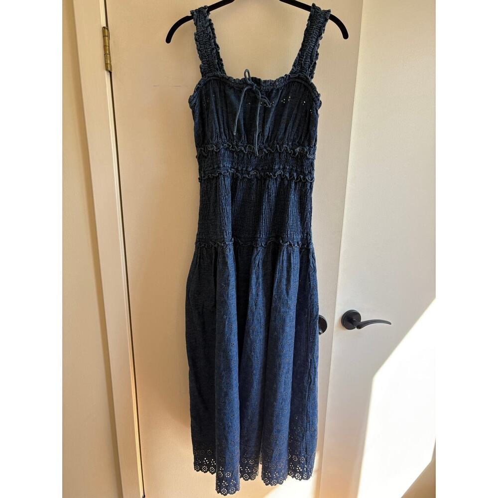 Gap x Doen Eyelet Denim Midi Dress - S - Picture 3 of 5